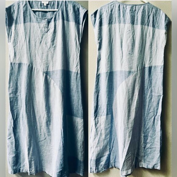 Pure Jill J Jill Blue Color Block Linen Midi Lagenlook Dress Size S - Picture 2 of 5